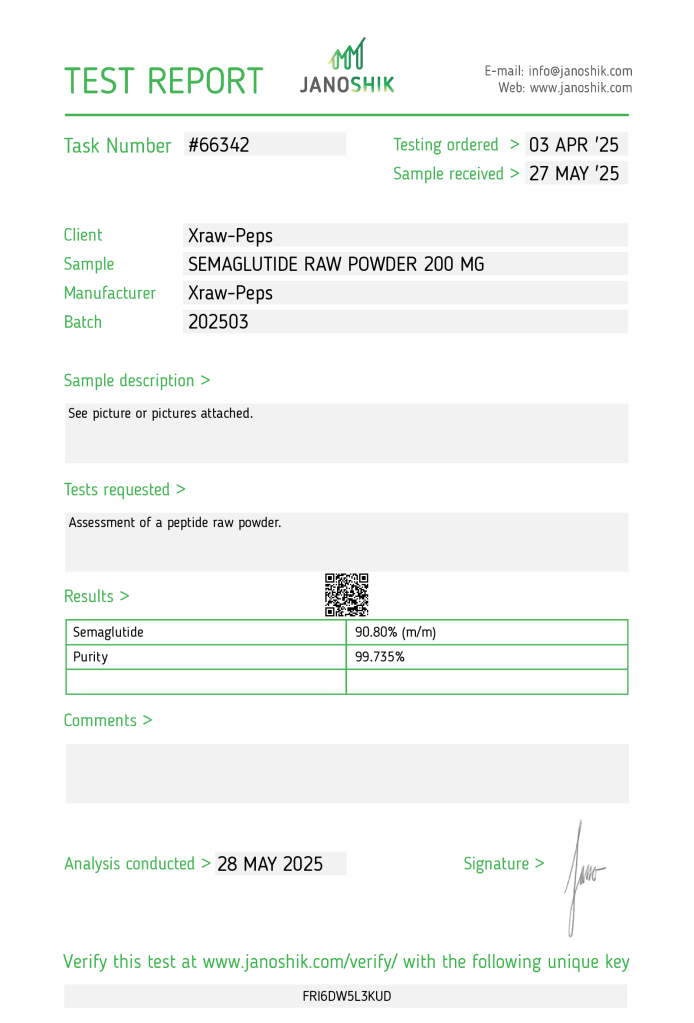 Quality test reports made by Janoshik